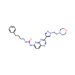 O=C(NCCCCc1ccccc1)Nc1ccc2ncc(-c3cnn(CCN4CCOCC4)c3)nc2n1 ZINC000169704080