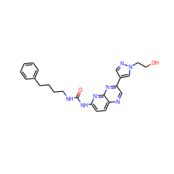 O=C(NCCCCc1ccccc1)Nc1ccc2ncc(-c3cnn(CCO)c3)nc2n1 ZINC000169704108