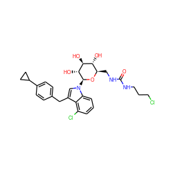 O=C(NCCCCl)NC[C@H]1O[C@@H](n2cc(Cc3ccc(C4CC4)cc3)c3c(Cl)cccc32)[C@H](O)[C@@H](O)[C@@H]1O ZINC000219001585