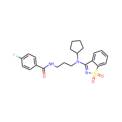 O=C(NCCCN(C1=NS(=O)(=O)c2ccccc21)C1CCCC1)c1ccc(F)cc1 ZINC000064559989