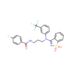 O=C(NCCCN(C1=NS(=O)(=O)c2ccccc21)c1cccc(C(F)(F)F)c1)c1ccc(F)cc1 ZINC000064560362