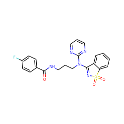 O=C(NCCCN(C1=NS(=O)(=O)c2ccccc21)c1ncccn1)c1ccc(F)cc1 ZINC000064573511