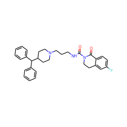 O=C(NCCCN1CCC(C(c2ccccc2)c2ccccc2)CC1)N1CCc2cc(F)ccc2C1=O ZINC000084723899