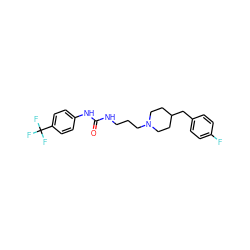 O=C(NCCCN1CCC(Cc2ccc(F)cc2)CC1)Nc1ccc(C(F)(F)F)cc1 ZINC000013443493