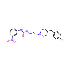 O=C(NCCCN1CCC(Cc2ccc(F)cc2)CC1)Nc1cccc([N+](=O)[O-])c1 ZINC000013443499