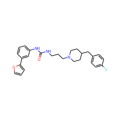 O=C(NCCCN1CCC(Cc2ccc(F)cc2)CC1)Nc1cccc(-c2ccco2)c1 ZINC000013443540