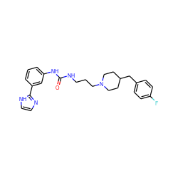 O=C(NCCCN1CCC(Cc2ccc(F)cc2)CC1)Nc1cccc(-c2ncc[nH]2)c1 ZINC000013443548