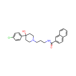 O=C(NCCCN1CCC(O)(c2ccc(Cl)cc2)CC1)c1ccc2ccccc2c1 ZINC000029125276