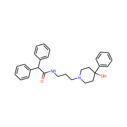 O=C(NCCCN1CCC(O)(c2ccccc2)CC1)C(c1ccccc1)c1ccccc1 ZINC000013755526