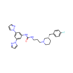 O=C(NCCCN1CCC[C@@H](Cc2ccc(F)cc2)C1)Nc1cc(-n2cccn2)cc(-n2cccn2)c1 ZINC000029130153