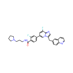 O=C(NCCCN1CCCC1)c1ccc(-c2cc(F)c3ncc(Cc4ccc5ncccc5c4)n3c2)cc1F ZINC000205323318