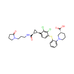 O=C(NCCCN1CCCC1=O)[C@H]1C[C@H]1c1ccc(Sc2ccccc2N2CCC[C@@H](C(=O)O)C2)c(Cl)c1Cl ZINC000003954896