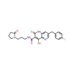 O=C(NCCCN1CCCC1=O)c1c(O)c2ncc(Cc3ccc(F)cc3)cc2[nH]c1=O ZINC000035998057