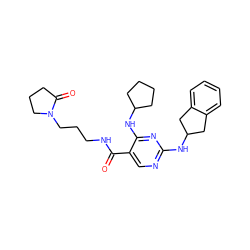 O=C(NCCCN1CCCC1=O)c1cnc(NC2Cc3ccccc3C2)nc1NC1CCCC1 ZINC000095594701