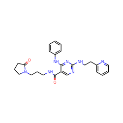 O=C(NCCCN1CCCC1=O)c1cnc(NCCc2ccccn2)nc1Nc1ccccc1 ZINC000095596708