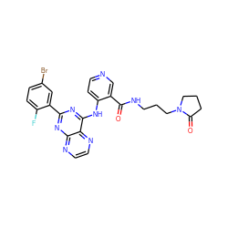 O=C(NCCCN1CCCC1=O)c1cnccc1Nc1nc(-c2cc(Br)ccc2F)nc2nccnc12 ZINC000028822268