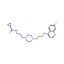 O=C(NCCCN1CCN(CCCNc2ccnc3cc(Cl)ccc23)CC1)C1CC1 ZINC000027640826