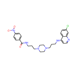 O=C(NCCCN1CCN(CCCNc2ccnc3cc(Cl)ccc23)CC1)c1ccc([N+](=O)[O-])cc1 ZINC000027632313