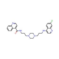 O=C(NCCCN1CCN(CCCNc2ccnc3cc(Cl)ccc23)CC1)c1ccnc2ccccc12 ZINC000027634966