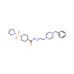 O=C(NCCCN1CCN(Cc2ccccc2)CC1)C1CCN(S(=O)(=O)N2CCCC2)CC1 ZINC000020688067