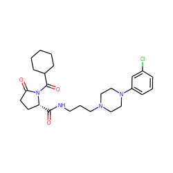 O=C(NCCCN1CCN(c2cccc(Cl)c2)CC1)[C@@H]1CCC(=O)N1C(=O)C1CCCCC1 ZINC000040406168