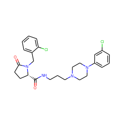 O=C(NCCCN1CCN(c2cccc(Cl)c2)CC1)[C@@H]1CCC(=O)N1Cc1ccccc1Cl ZINC000004035381