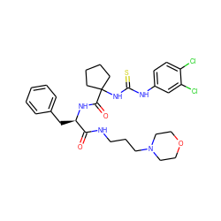 O=C(NCCCN1CCOCC1)[C@@H](Cc1ccccc1)NC(=O)C1(NC(=S)Nc2ccc(Cl)c(Cl)c2)CCCC1 ZINC000028711608