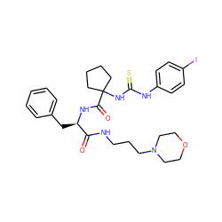 O=C(NCCCN1CCOCC1)[C@@H](Cc1ccccc1)NC(=O)C1(NC(=S)Nc2ccc(I)cc2)CCCC1 ZINC000028711606