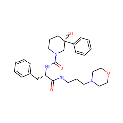 O=C(NCCCN1CCOCC1)[C@H](Cc1ccccc1)NC(=O)N1CCC[C@@](O)(c2ccccc2)C1 ZINC000028331892