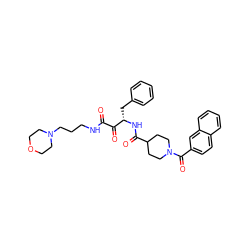 O=C(NCCCN1CCOCC1)C(=O)[C@H](Cc1ccccc1)NC(=O)C1CCN(C(=O)c2ccc3ccccc3c2)CC1 ZINC000026273634