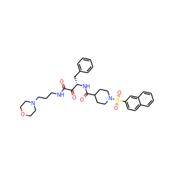 O=C(NCCCN1CCOCC1)C(=O)[C@H](Cc1ccccc1)NC(=O)C1CCN(S(=O)(=O)c2ccc3ccccc3c2)CC1 ZINC000026274596