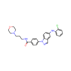 O=C(NCCCN1CCOCC1)c1ccc(-n2ncc3cc(Nc4ccccc4Cl)ccc32)cc1 ZINC000096906407