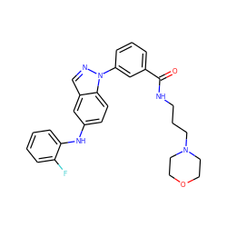 O=C(NCCCN1CCOCC1)c1cccc(-n2ncc3cc(Nc4ccccc4F)ccc32)c1 ZINC000096906417