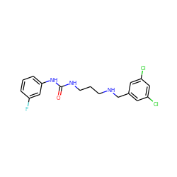 O=C(NCCCNCc1cc(Cl)cc(Cl)c1)Nc1cccc(F)c1 ZINC000095579008