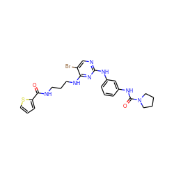 O=C(NCCCNc1nc(Nc2cccc(NC(=O)N3CCCC3)c2)ncc1Br)c1cccs1 ZINC000095562499