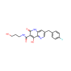 O=C(NCCCO)c1c(O)c2ncc(Cc3ccc(F)cc3)cc2[nH]c1=O ZINC000095593037