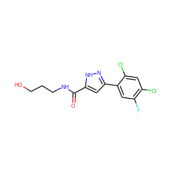 O=C(NCCCO)c1cc(-c2cc(F)c(Cl)cc2Cl)n[nH]1 ZINC000040393827