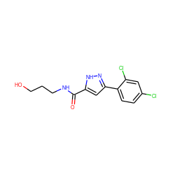 O=C(NCCCO)c1cc(-c2ccc(Cl)cc2Cl)n[nH]1 ZINC000040981052