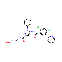 O=C(NCCCO)c1cc(NC(=O)c2cc(-c3ccccn3)c(F)cc2Cl)n(-c2ccccc2)n1 ZINC001772615159