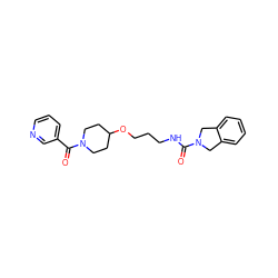 O=C(NCCCOC1CCN(C(=O)c2cccnc2)CC1)N1Cc2ccccc2C1 ZINC000167267636