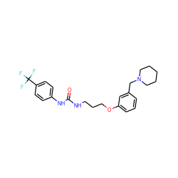 O=C(NCCCOc1cccc(CN2CCCCC2)c1)Nc1ccc(C(F)(F)F)cc1 ZINC000013725235