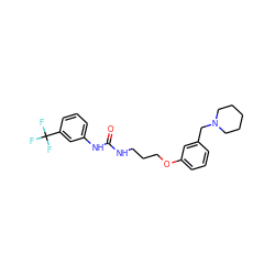 O=C(NCCCOc1cccc(CN2CCCCC2)c1)Nc1cccc(C(F)(F)F)c1 ZINC000013725226