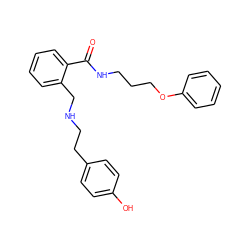 O=C(NCCCOc1ccccc1)c1ccccc1CNCCc1ccc(O)cc1 ZINC000013589122