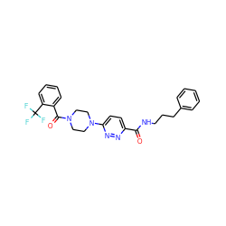 O=C(NCCCc1ccccc1)c1ccc(N2CCN(C(=O)c3ccccc3C(F)(F)F)CC2)nn1 ZINC000006745213