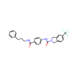 O=C(NCCCc1ccccc1)c1ccc(NC(=O)N2Cc3ccc(C(F)(F)F)cc3C2)cc1 ZINC000166292634