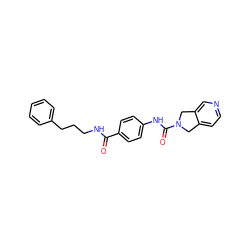 O=C(NCCCc1ccccc1)c1ccc(NC(=O)N2Cc3ccncc3C2)cc1 ZINC000167596253