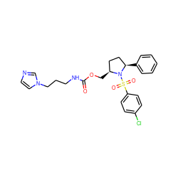 O=C(NCCCn1ccnc1)OC[C@H]1CC[C@@H](c2ccccc2)N1S(=O)(=O)c1ccc(Cl)cc1 ZINC000028704279