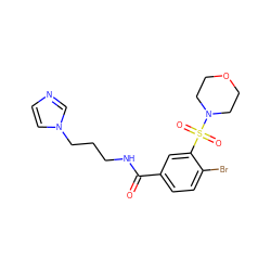 O=C(NCCCn1ccnc1)c1ccc(Br)c(S(=O)(=O)N2CCOCC2)c1 ZINC000003259686