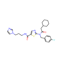 O=C(NCCCn1ccnc1)c1cnc(N(Cc2ccc(F)cc2)C(=O)CC2CCCCC2)s1 ZINC000169341663