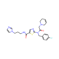 O=C(NCCCn1ccnc1)c1cnc(N(Cc2ccc(F)cc2)C(=O)CN2CC=CCC2)s1 ZINC000169341665